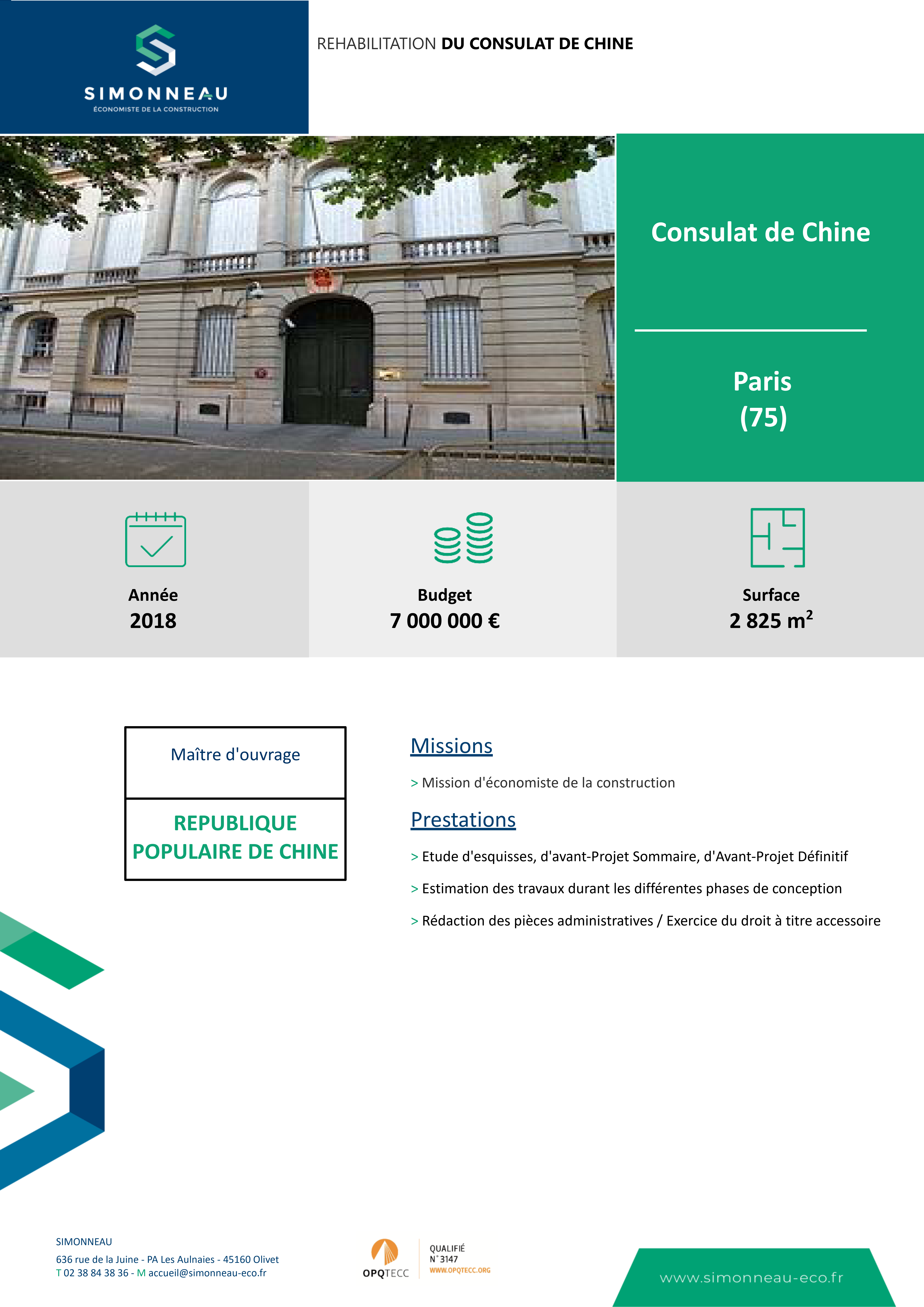 REHABILITATION DU CONSULAT DE CHINE
