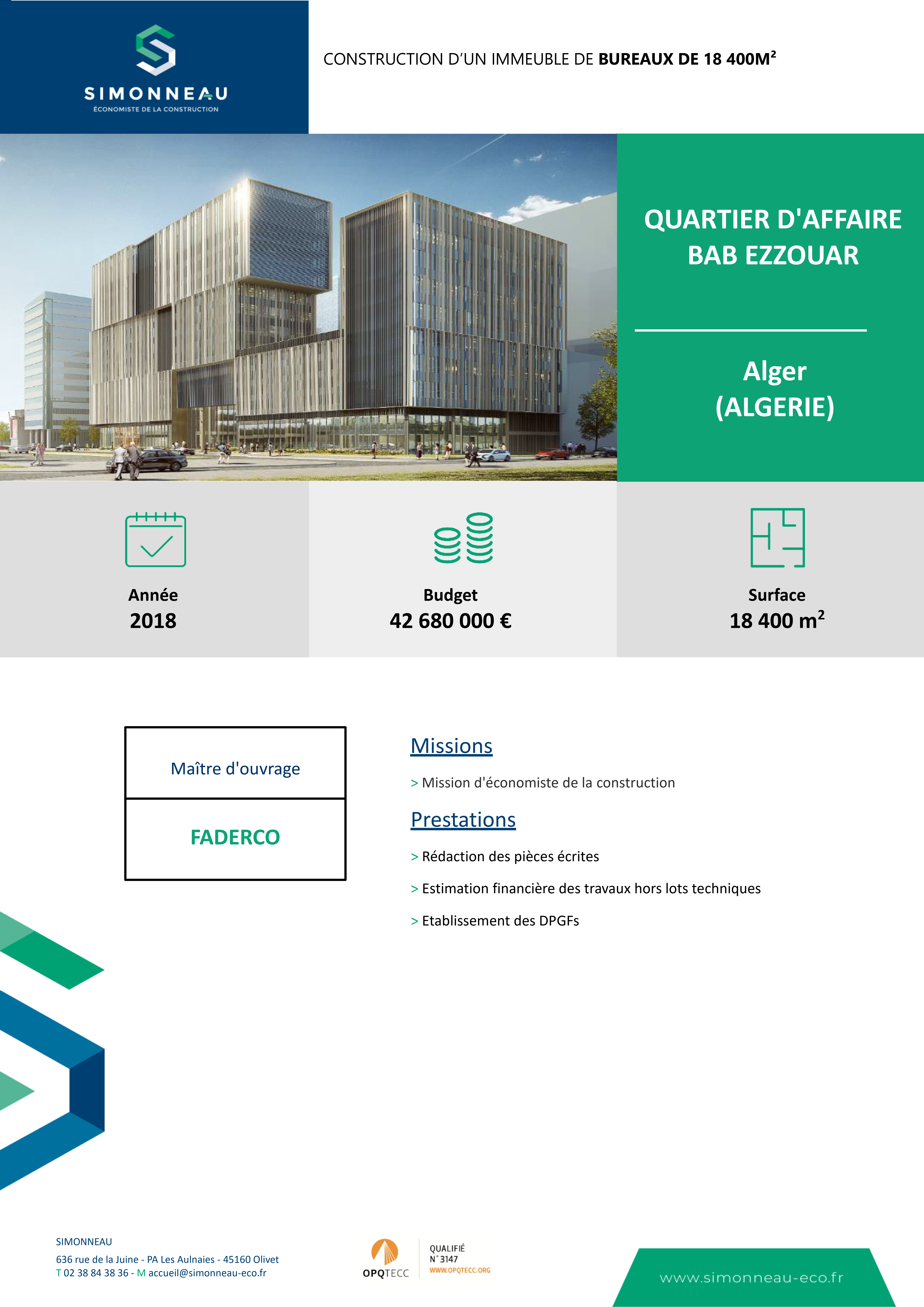 CONSTRUCTION D’UN IMMEUBLE DE BUREAUX DE 18 400M²  à ALGER