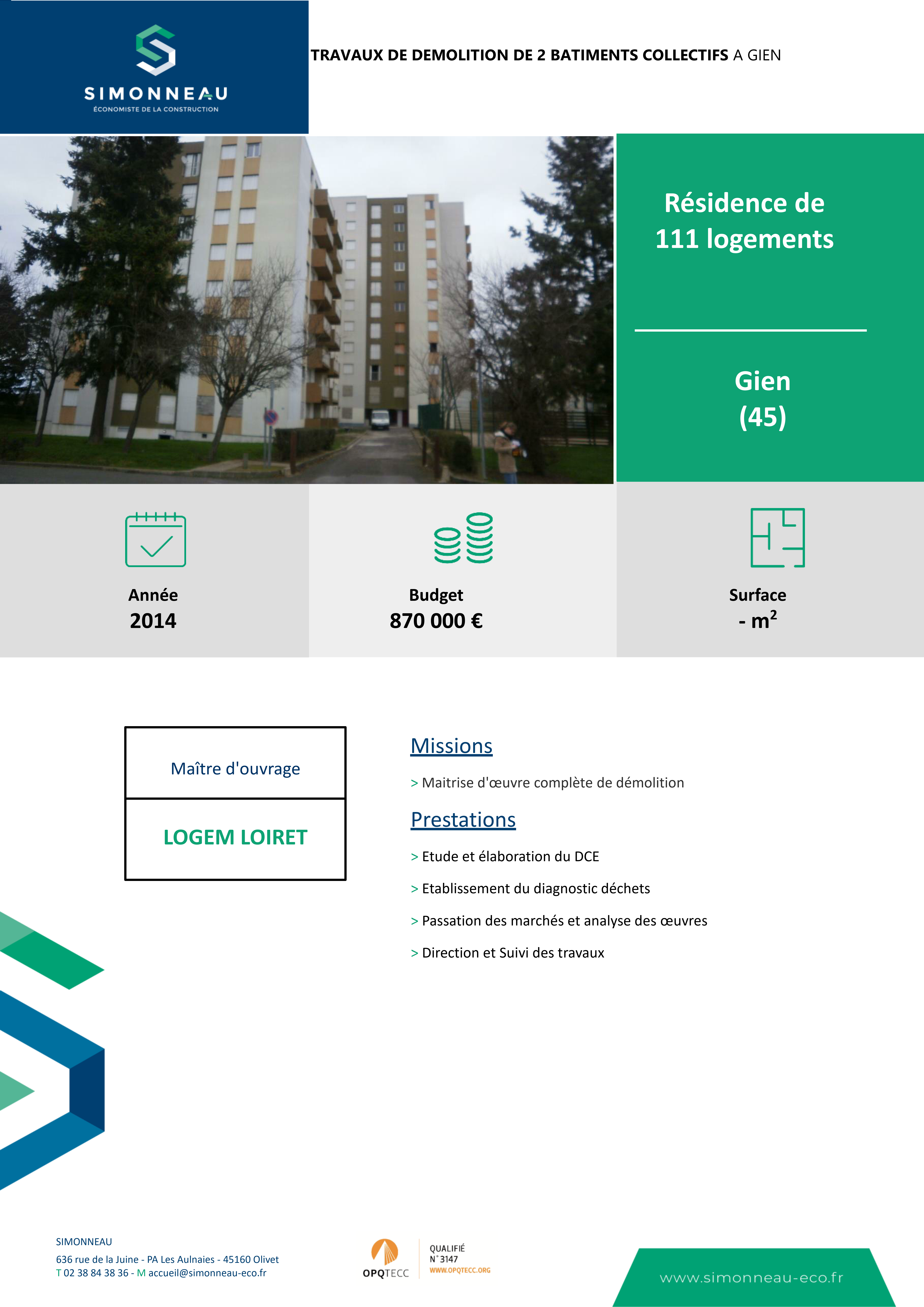 TRAVAUX DE DEMOLITION DE 2 BATIMENTS COLLECTIFS A GIEN